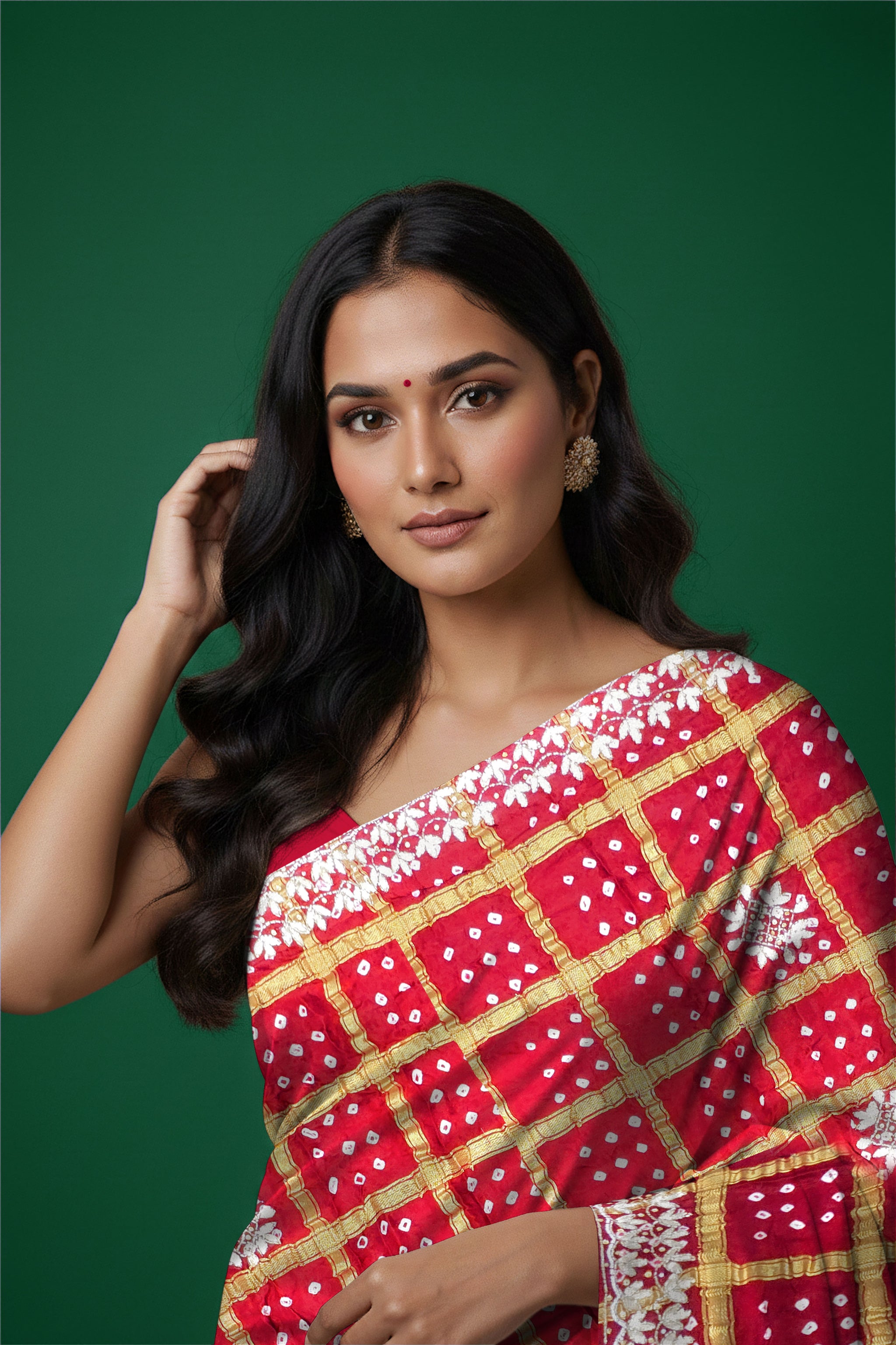 Rangeela Red Gharchola Festive Saree with Traditional Check Design