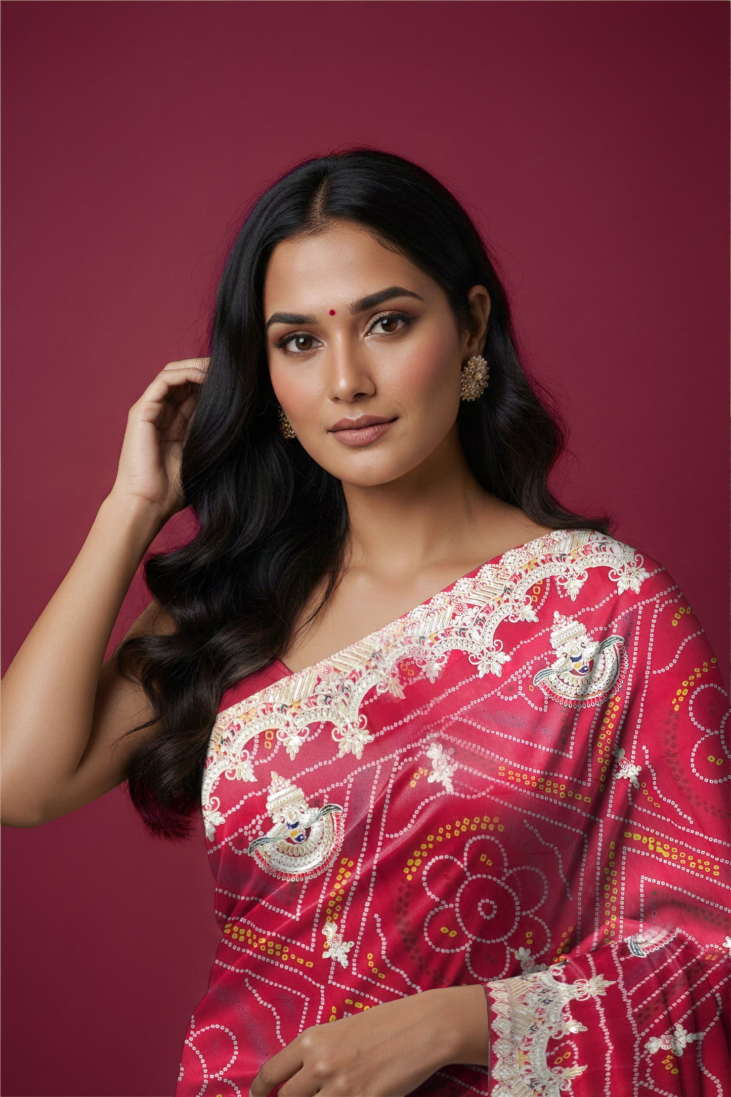 Rangeela – Rani Pink Chunri Print Designer Saree