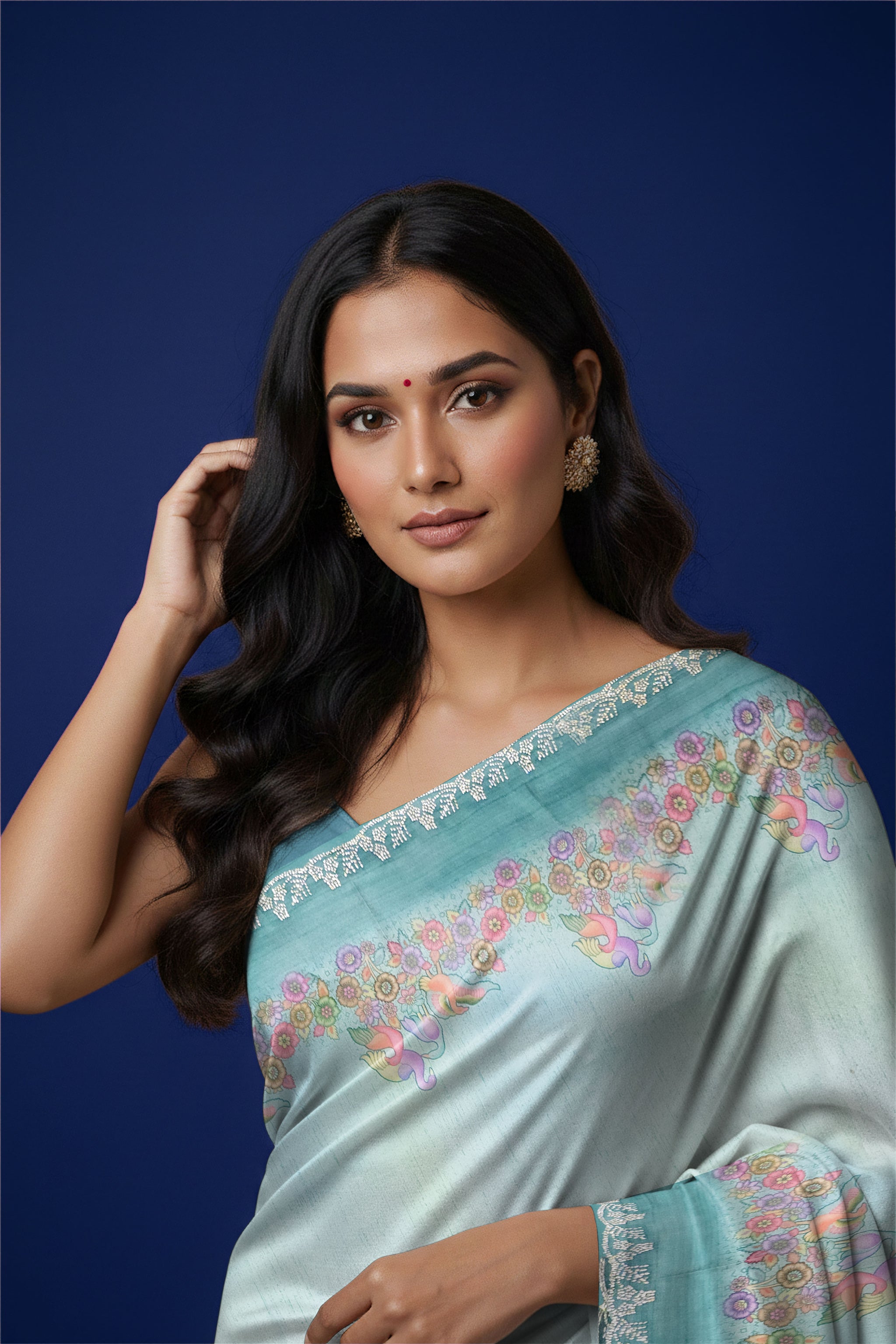 Rangeela Sea Green Digital Print Festive Saree with Elegant Border Design