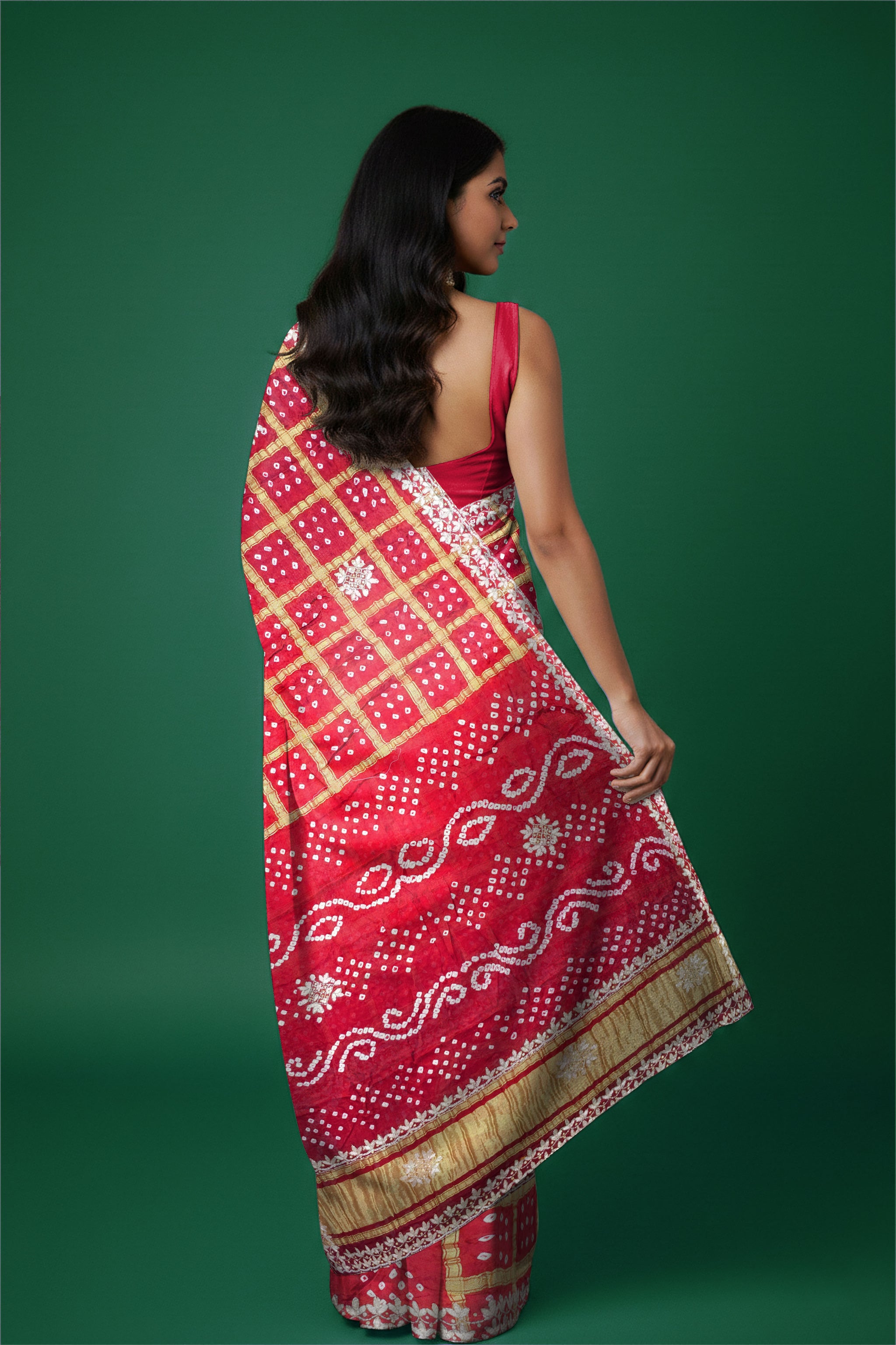 Rangeela Red Gharchola Festive Saree with Traditional Check Design