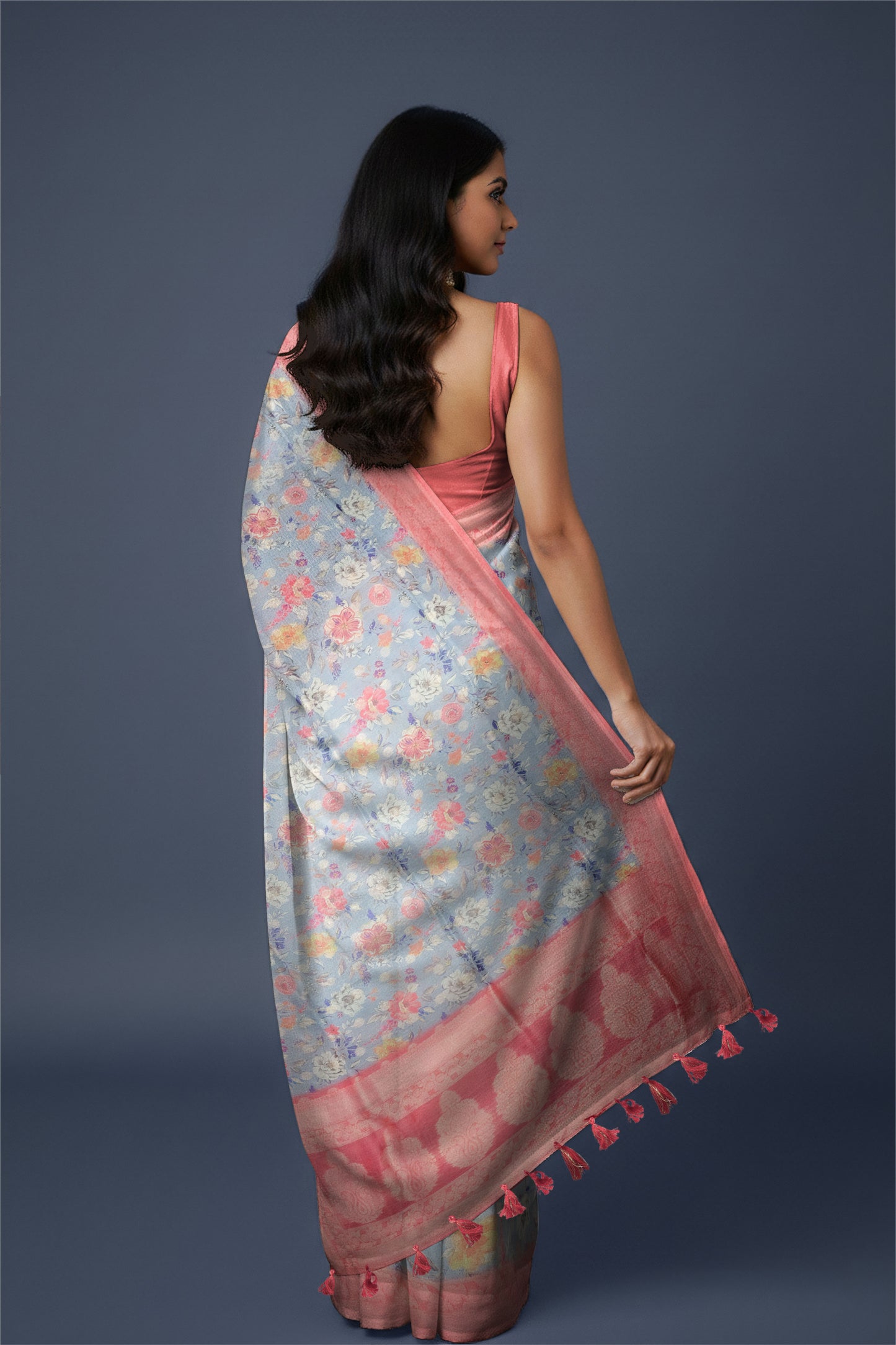 Rangeela – Sky Blue Floral Printed Designer Saree