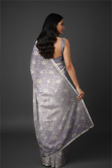 Rangeela Mist Grey Designer Saree with Elegant Floral Pattern