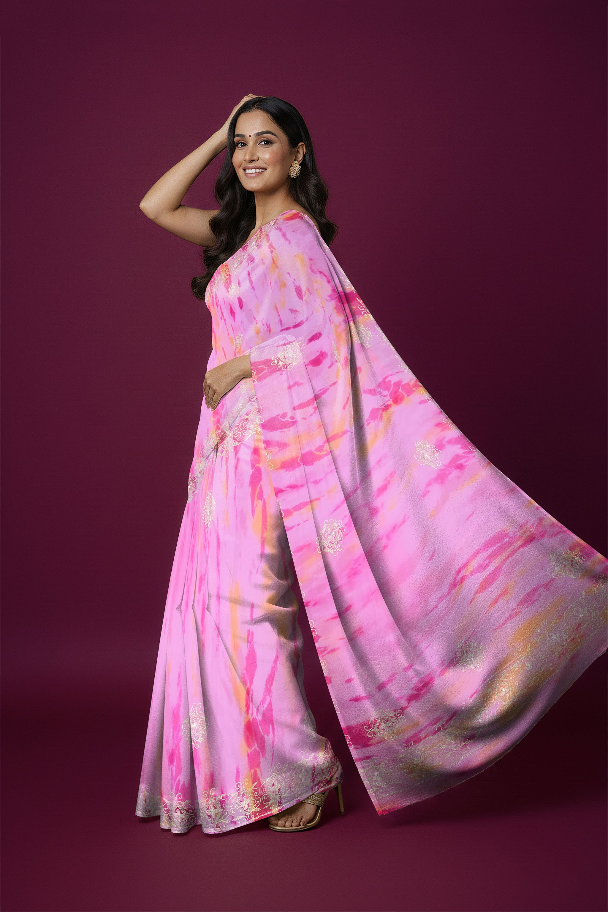 Rangeela Pink Chiffon Lightweight Saree with Elegant Printed Design