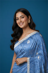 Rangeela Blue Ajrak Print Designer Saree with Traditional Ethnic Pattern