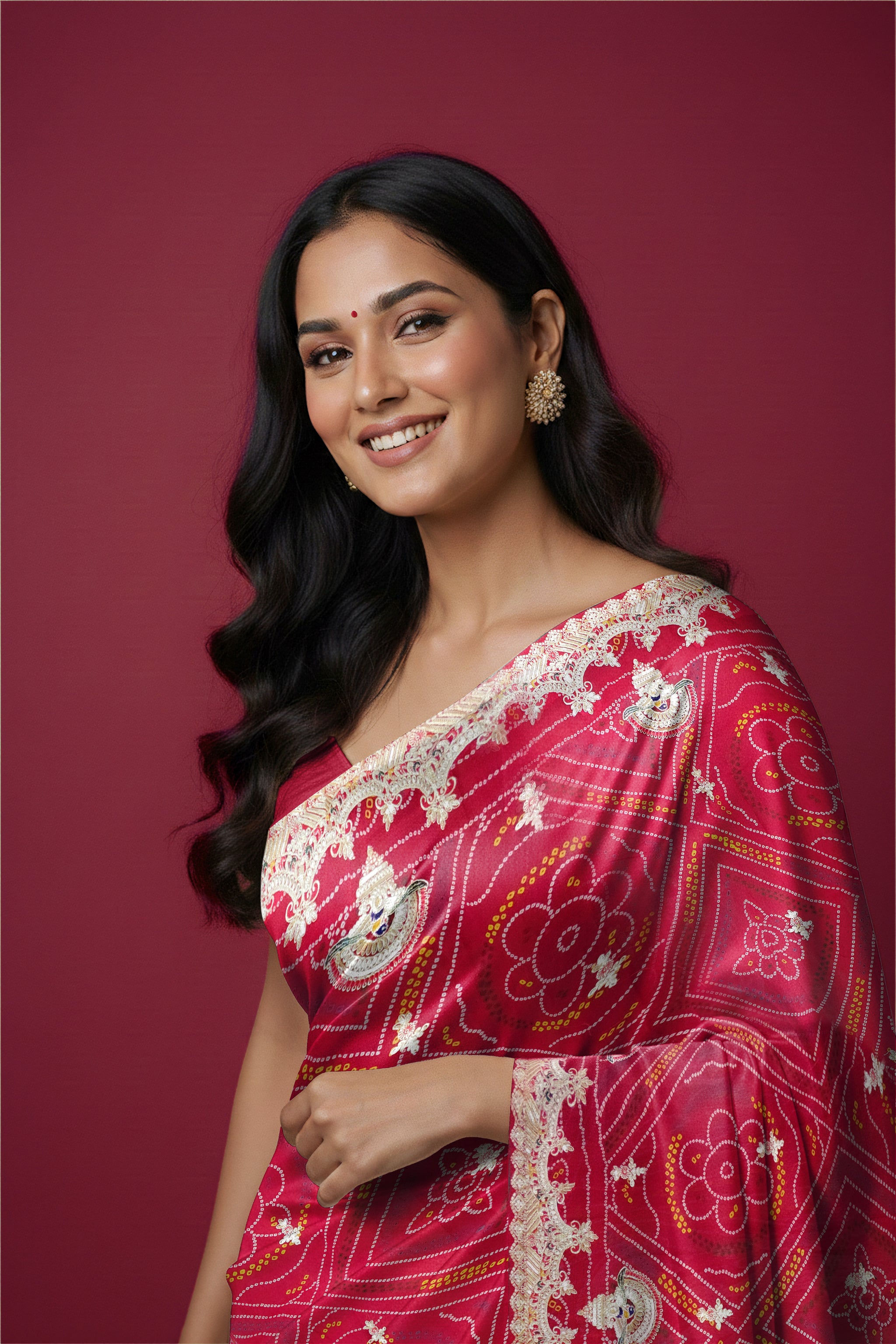 Rangeela – Rani Pink Chunri Print Designer Saree