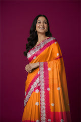 Rangeela Peela Red Festive Saree with Elegant Border Detailing