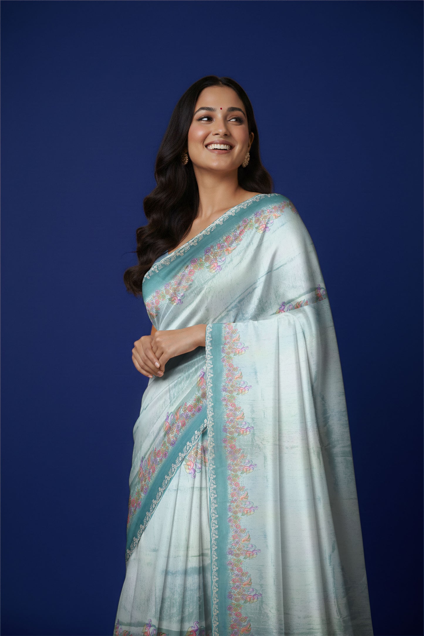 Rangeela Sea Green Digital Print Festive Saree with Elegant Border Design