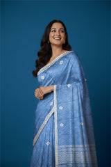 Rangeela Blue Ajrak Print Designer Saree with Traditional Ethnic Pattern