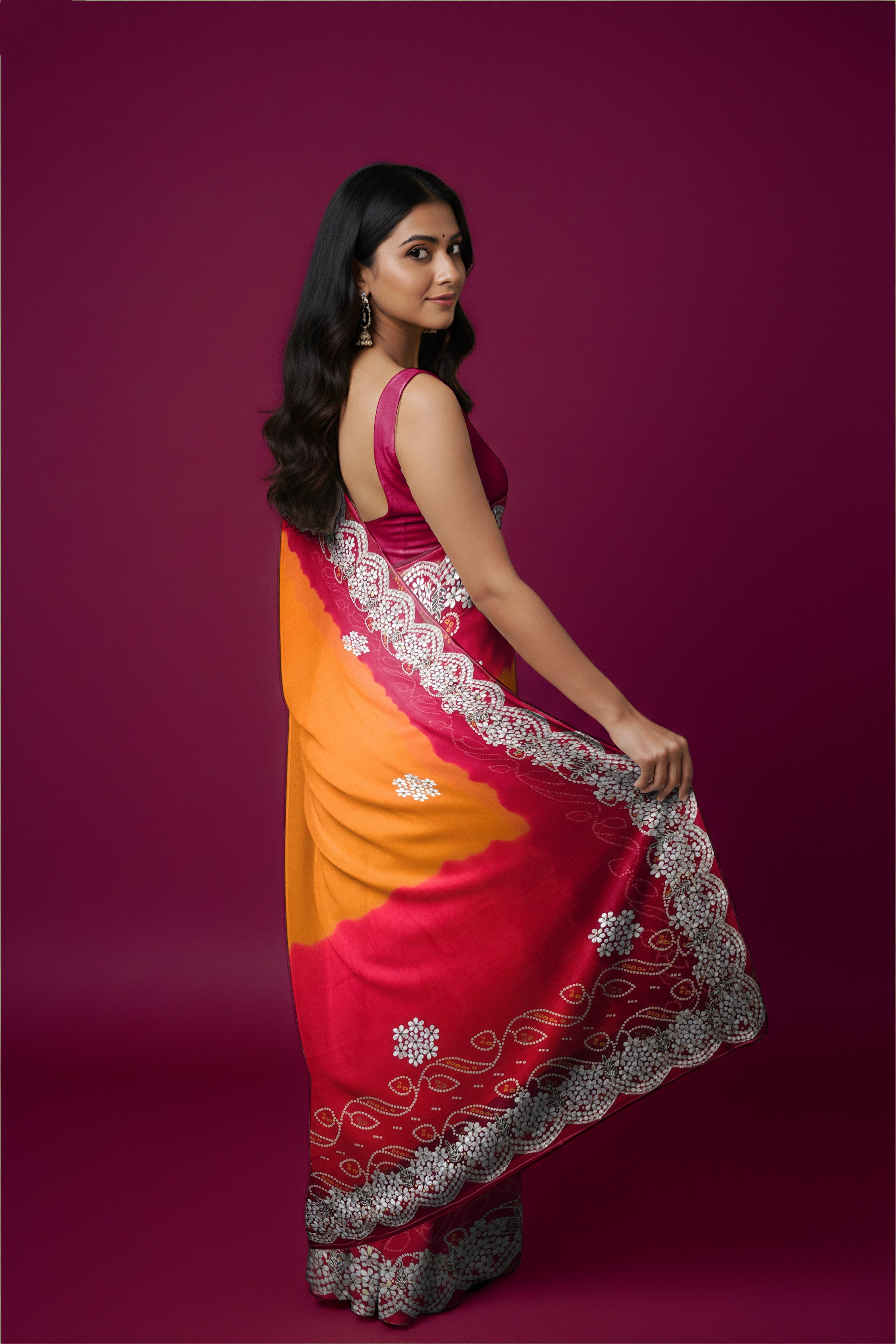 Rangeela Peela Red Festive Saree with Elegant Border Detailing
