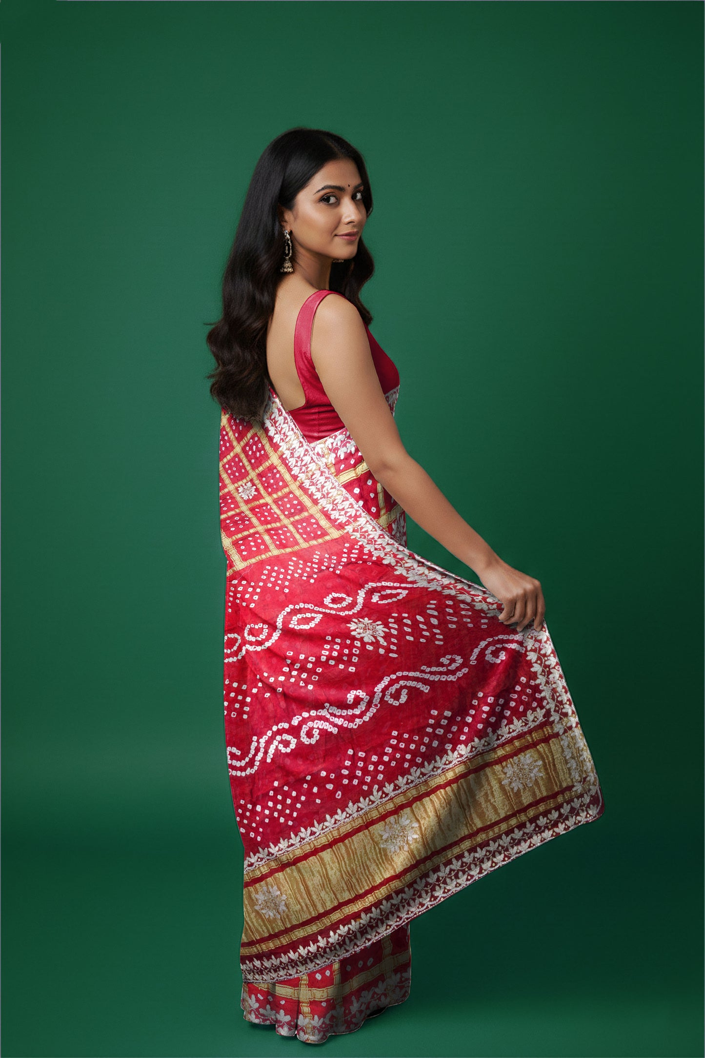 Rangeela Red Gharchola Festive Saree with Traditional Check Design
