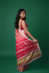 Rangeela Red Gharchola Festive Saree with Traditional Check Design