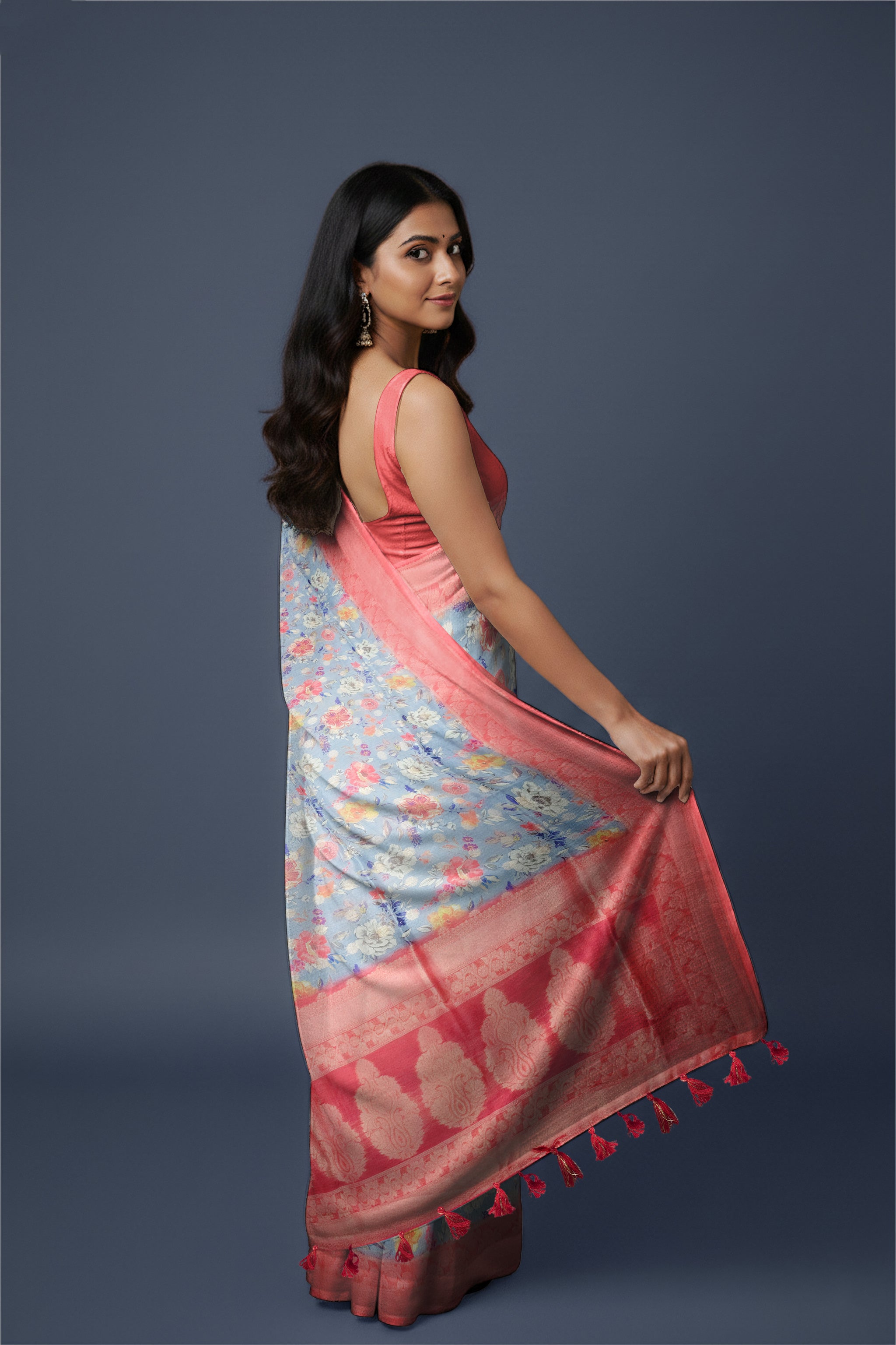 Rangeela – Sky Blue Floral Printed Designer Saree