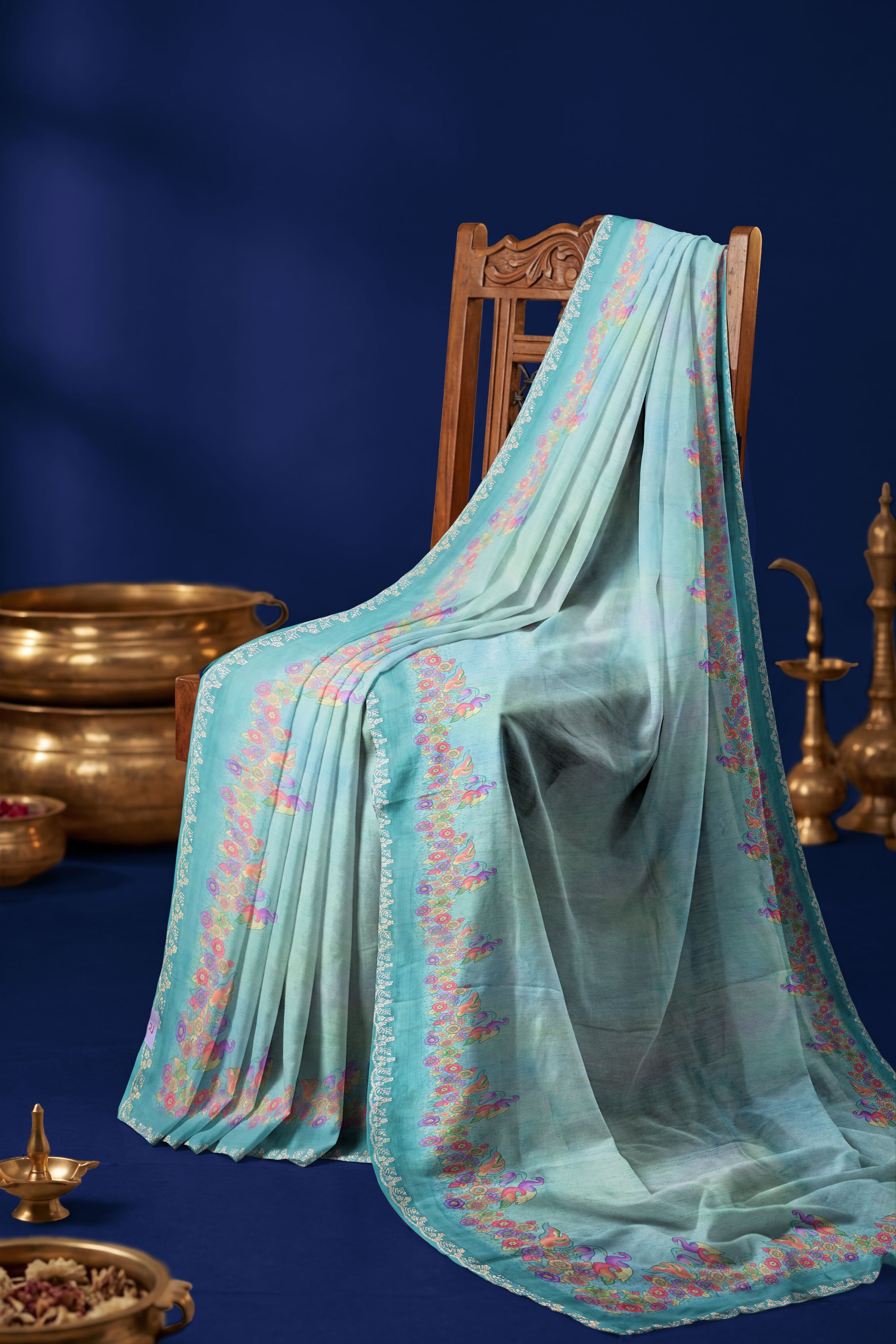 Rangeela Sea Green Digital Print Festive Saree with Elegant Border Design