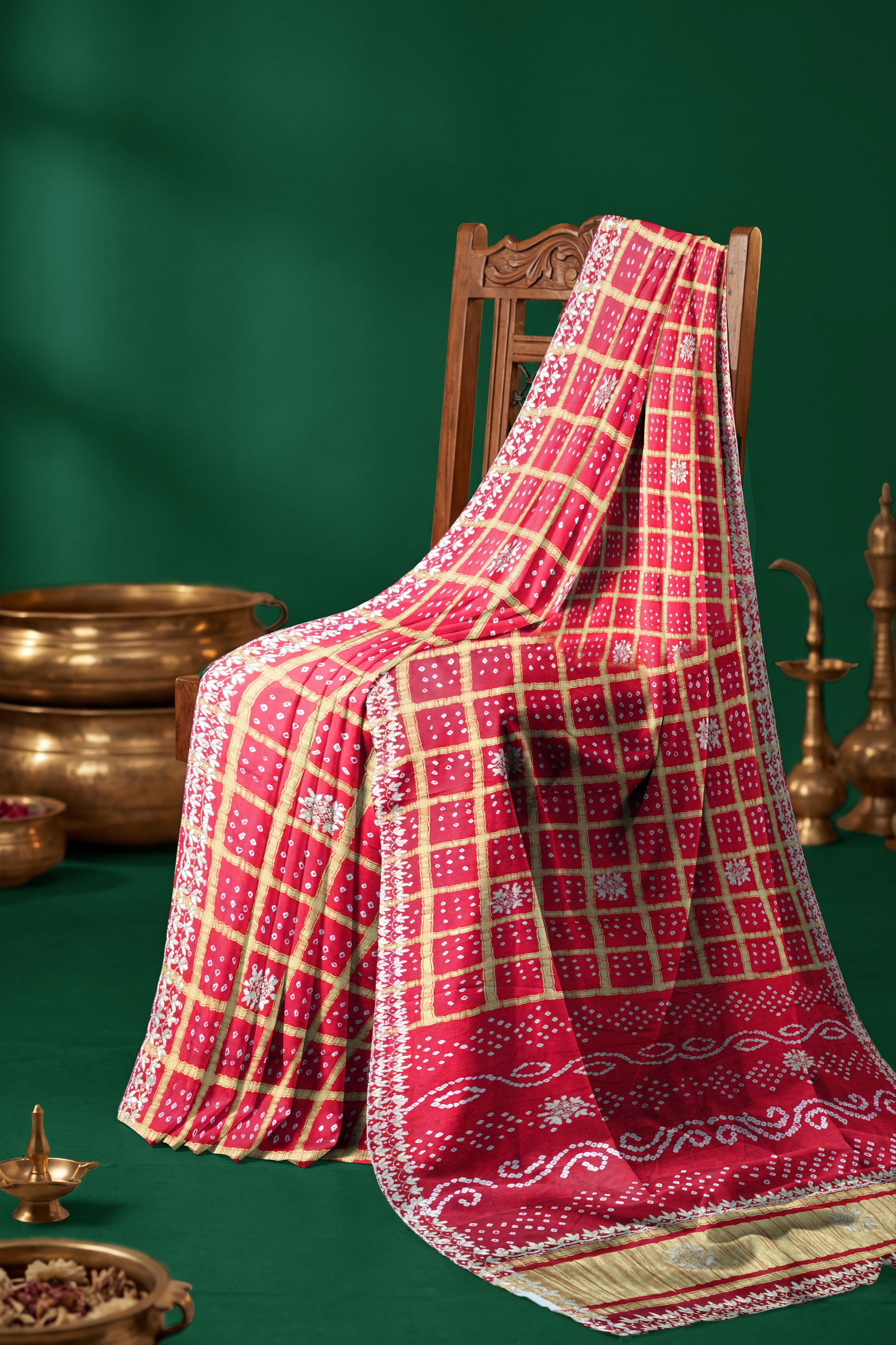 Rangeela Red Gharchola Festive Saree with Traditional Check Design