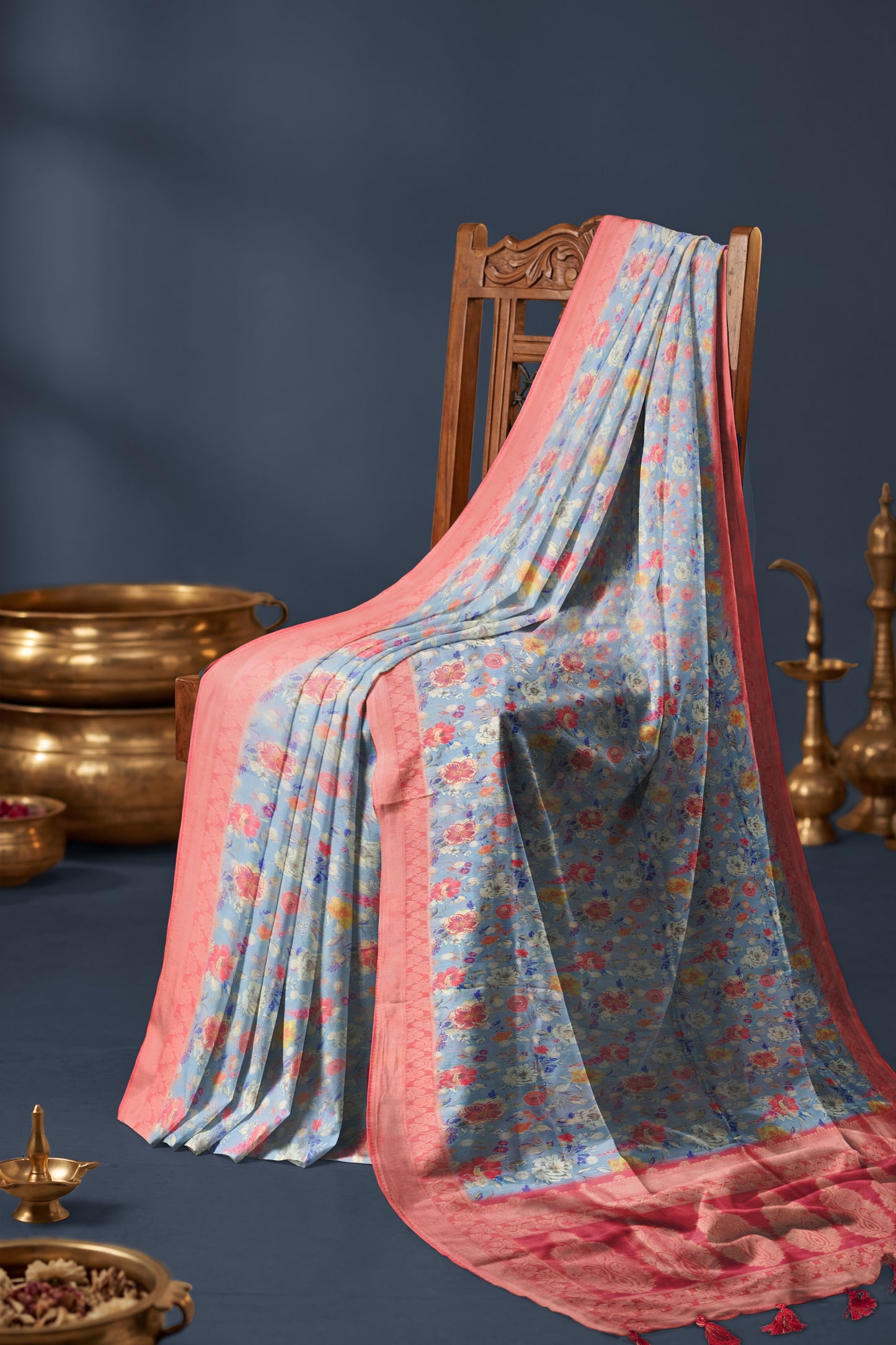 Rangeela – Sky Blue Floral Printed Designer Saree