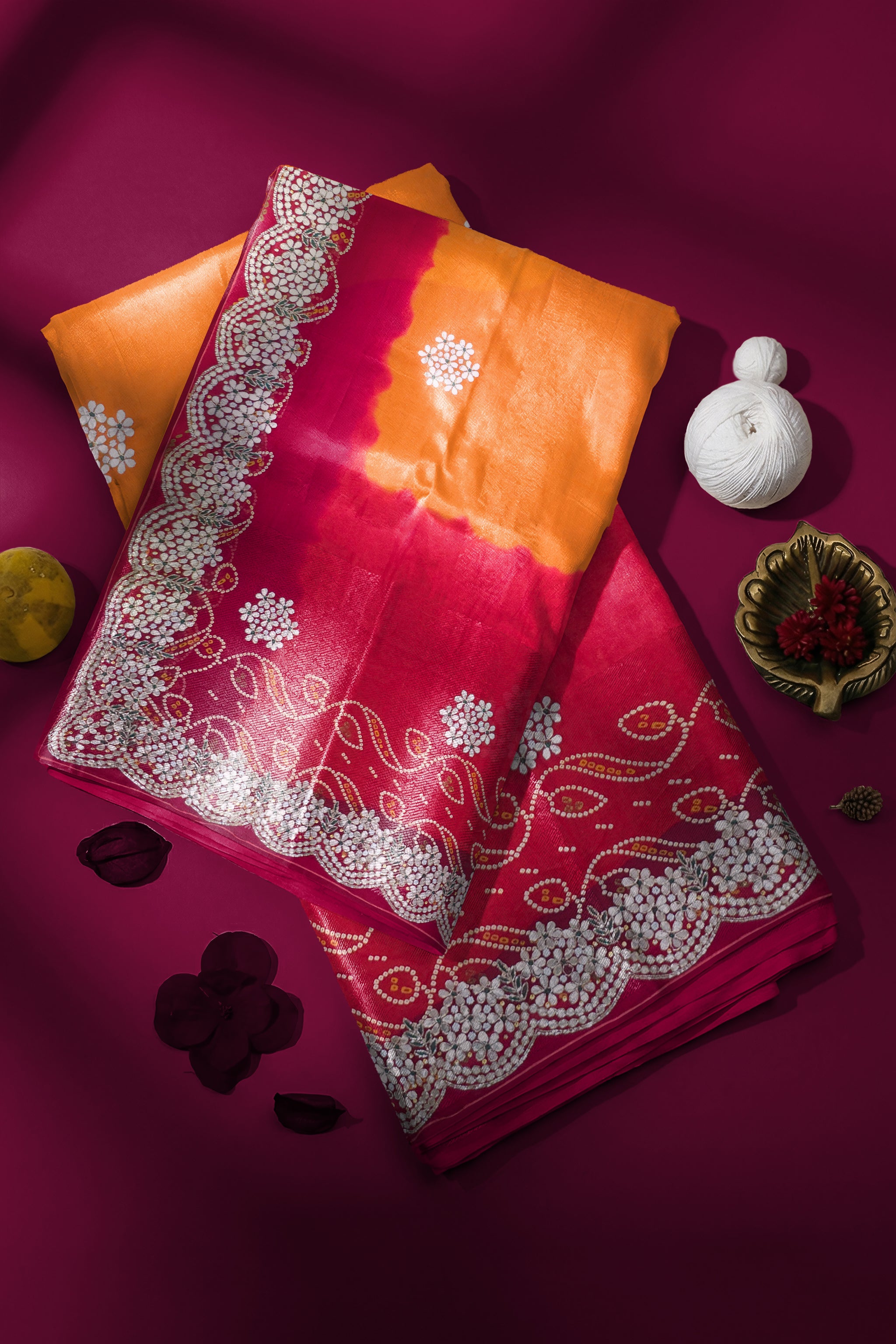 Rangeela Peela Red Festive Saree with Elegant Border Detailing