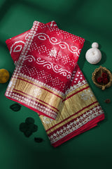 Rangeela Red Gharchola Festive Saree with Traditional Check Design
