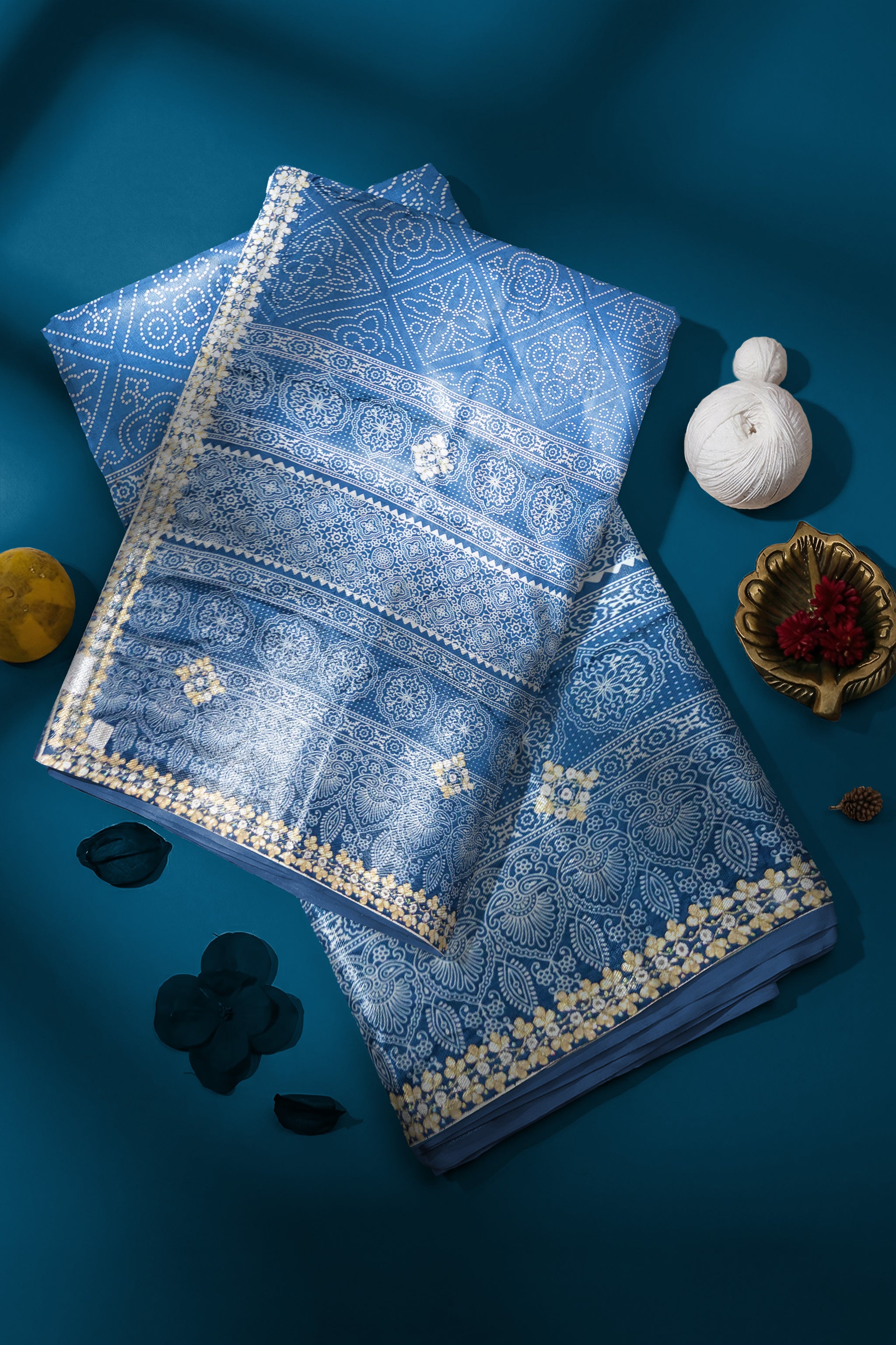 Rangeela Blue Ajrak Print Designer Saree with Traditional Ethnic Pattern