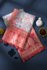 Rangeela – Sky Blue Floral Printed Designer Saree