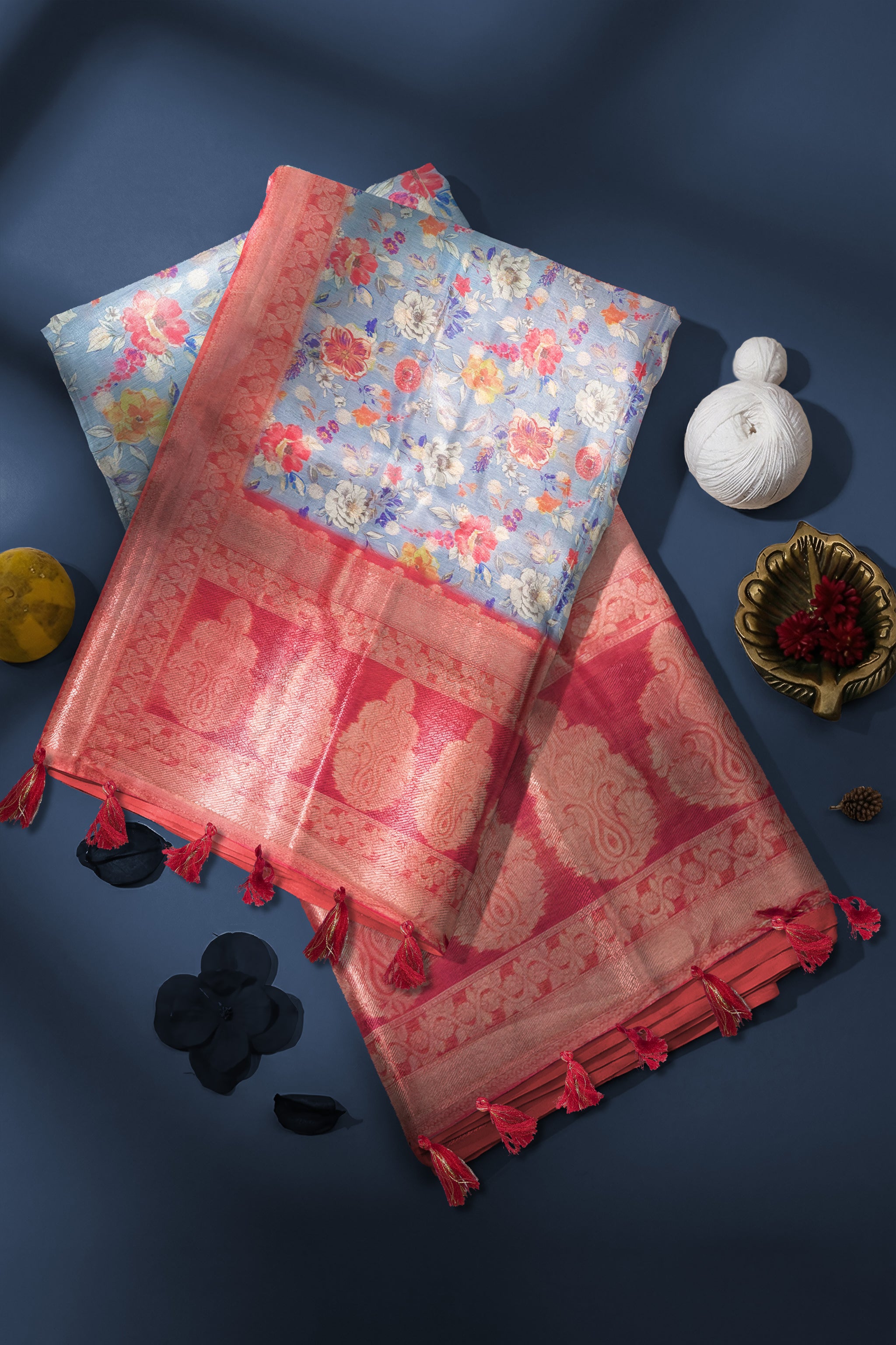 Rangeela – Sky Blue Floral Printed Designer Saree