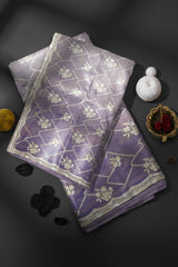 Rangeela Mist Grey Designer Saree with Elegant Floral Pattern
